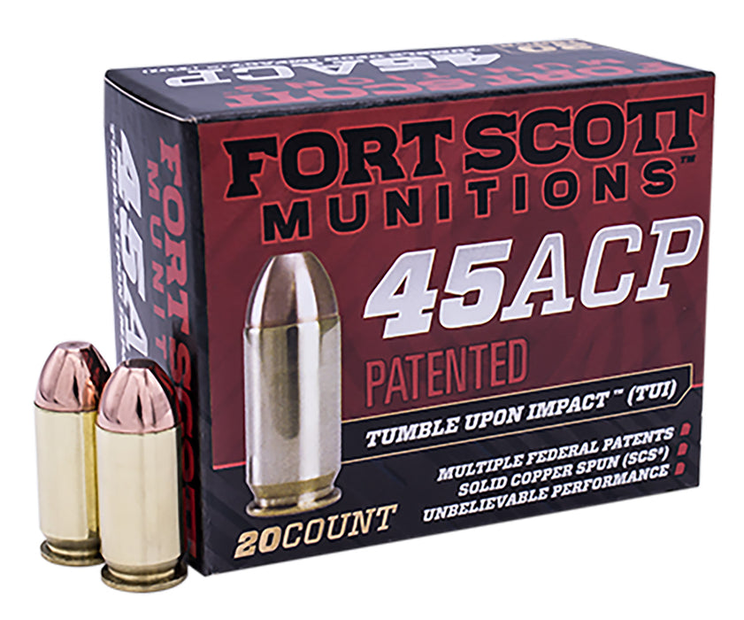 Fort Scott Munitions 450180SCV Tumble Upon Impact (TUI)  45 ACP 180 gr 989 fps Solid Copper Spun (SCS) 20 Bx/25 Cs