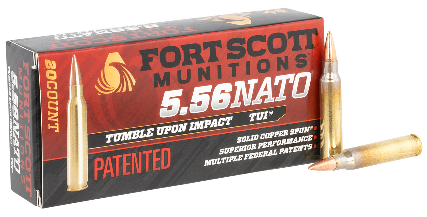 Fort Scott Munitions 556055SCV Tumble Upon Impact (TUI)  5.56x45mm NATO 55 gr 3426 fps Solid Copper Spun (SCS) 20 Bx/25 Cs
