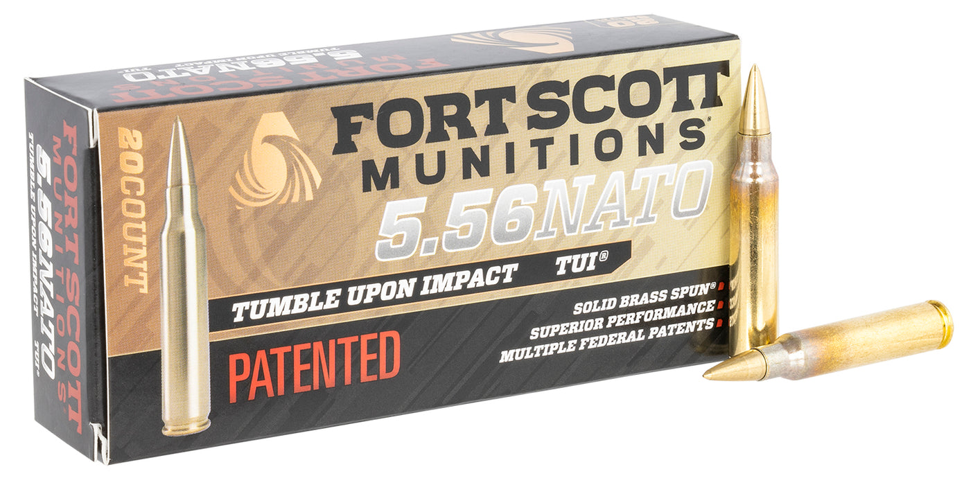 Fort Scott Munitions 556062SBV1 Tumble Upon Impact (TUI)  5.56x45mm NATO 62 gr 3200 fps Solid Brass Spun (SBS) 20 Bx/25 Cs