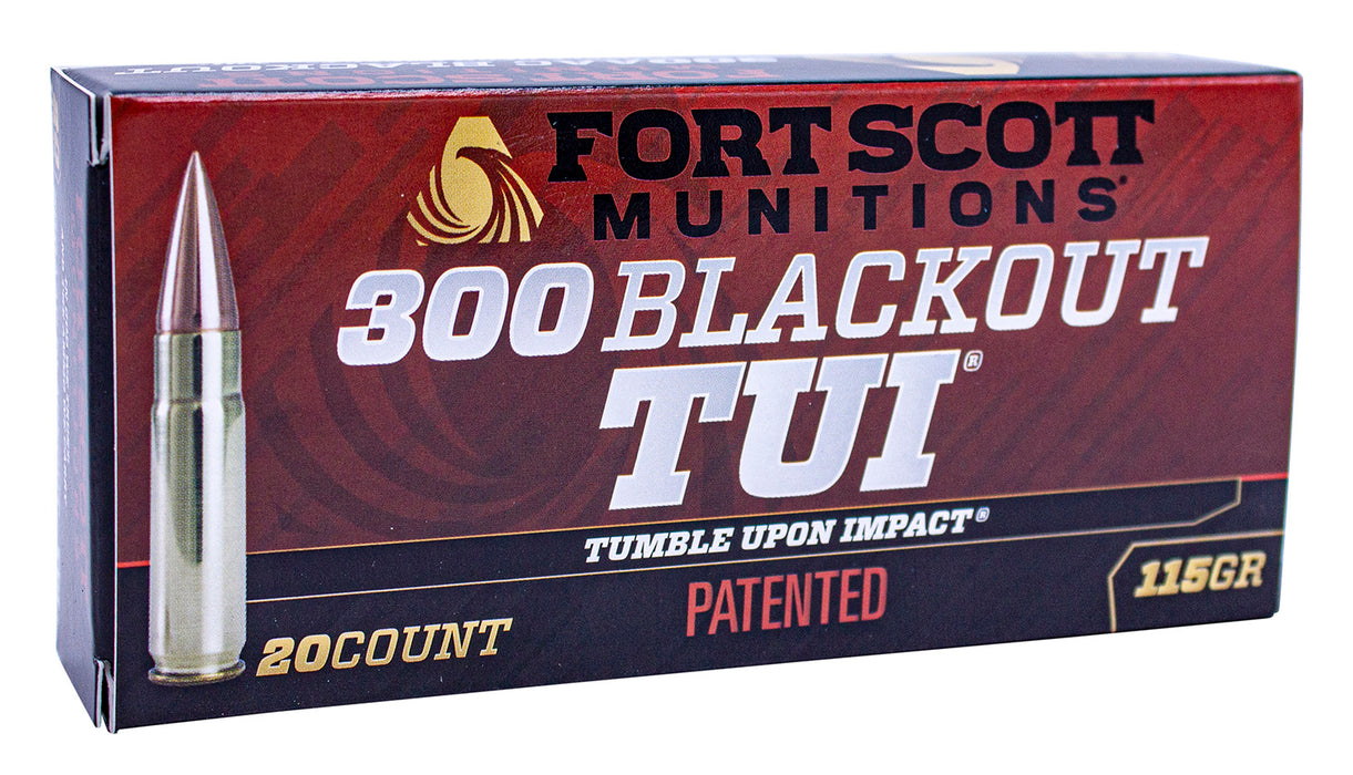 Fort Scott Munitions 300115SCV Tumble Upon Impact (TUI)  300 Blackout 115 gr 2219 fps Solid Copper Spun (SCS) 20 Bx/25 Cs