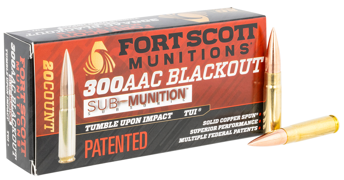 Fort Scott Munitions 300190SCVSS Tumble Upon Impact (TUI)  300 Blackout 190 gr 960 fps Solid Copper Spun (SCS) Subsonic 20 Bx/25 Cs