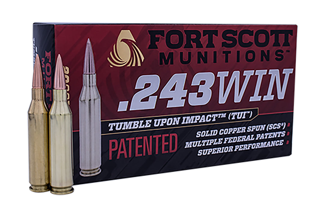 Fort Scott Munitions 243058SCV Tumble Upon Impact (TUI)  243 Win 58 gr 3870 fps Solid Copper Spun (SCS) 20 Bx/10 Cs