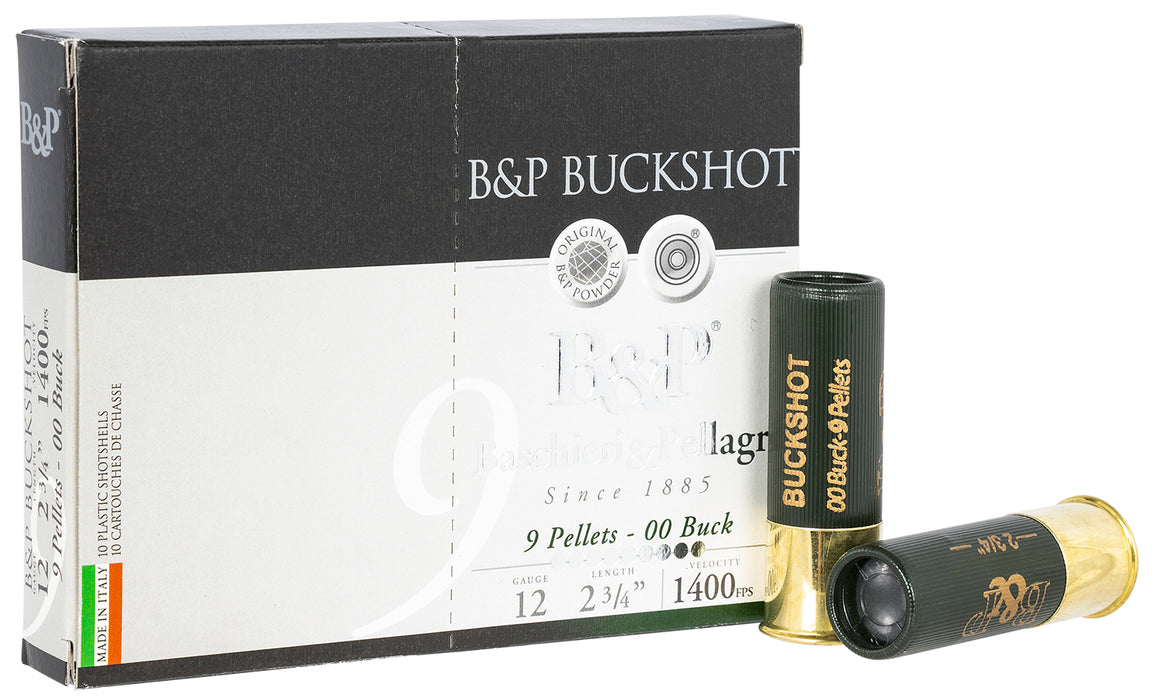 B&P 12B00BK Traditional  12 Gauge 2.75" 9 Pellets 1400 fps 00 Buck Shot 10 Bx/10 Cs