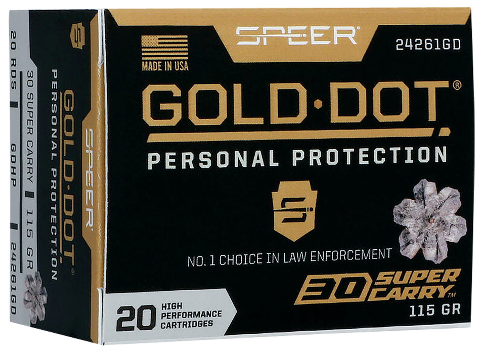 Speer 24261GD Gold Dot Personal Protection 30 Super Carry 115 gr 1150 fps Hollow Point (HP) 20 Bx/10 Cs