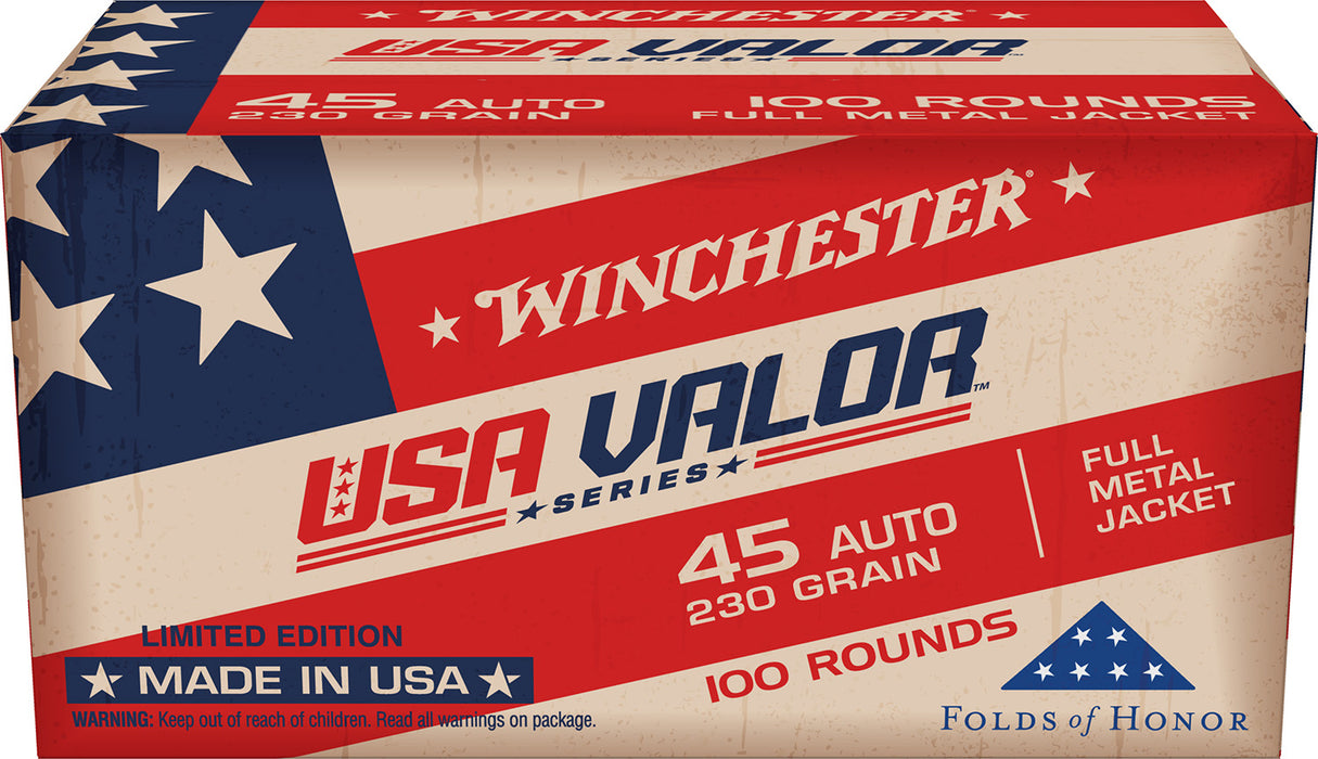 Winchester Ammo USAV45A USA Valor  45 ACP 230 gr Full Metal Jacket (FMJ) 100 Bx/ 5 Cs