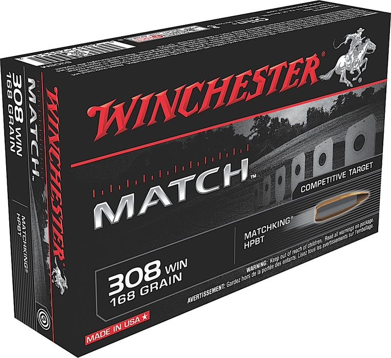 Winchester Ammo S308M Match  308 Win 168 gr Sierra MatchKing BTHP (SMBTHP) 20 Per Box/10 Cs