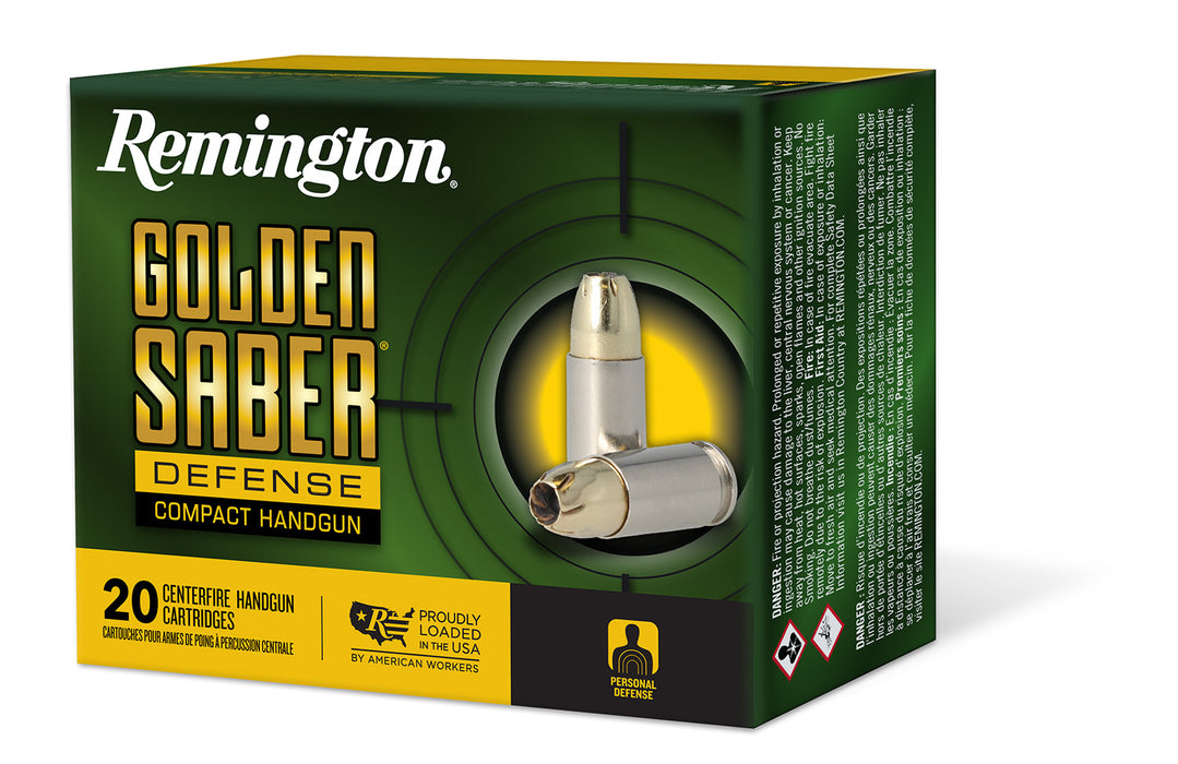 Remington Ammunition 27619 Golden Saber Defense 45ACP 230gr Brass Jacketed Hollow Point 20 Per Box/25 Case