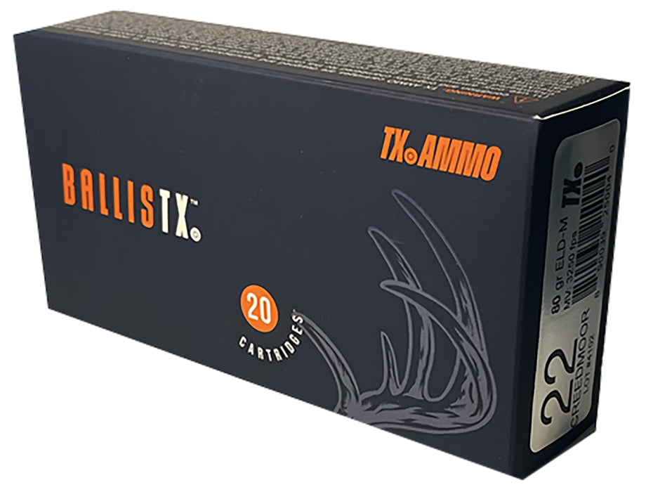 Texas Ammo Inc RTXA22C80ELDM BallisTX  22 Creedmoor 80 gr Extremely Low Drag-Match (ELD-M) 20 Per Box/25 Cs
