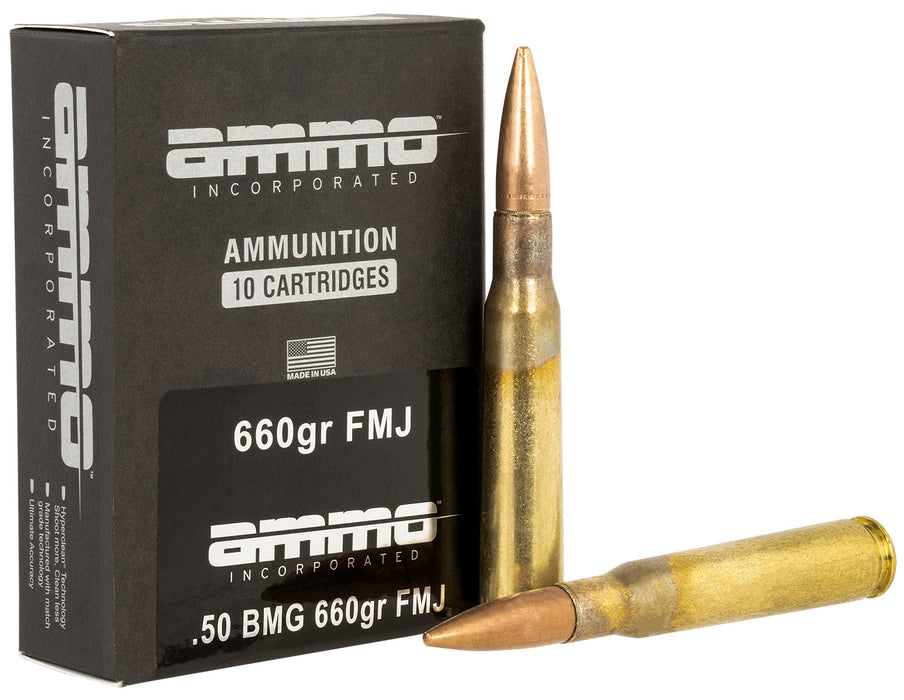 Ammo Inc 50BMG660FMJA10 Incorporated Hunting 50 BMG 660 gr Full Metal Jacket (FMJ) 10 Per Box/ 5 Cs