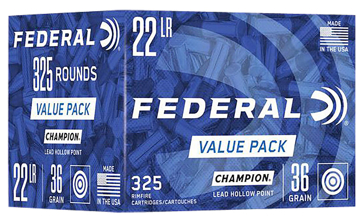 Federal 749 Champion Training Value Pack 22 LR 36 gr Lead Hollow Point (LHP) 325 Per Box/ 10 Cs