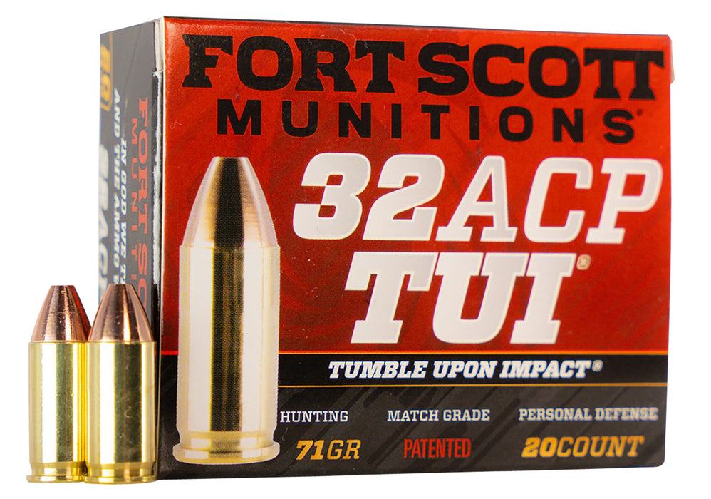 Fort Scott Munitions 32ACP71SCV Tumble Upon Impact (TUI) Self Defense 32 ACP 71 gr Solid Copper Spun (SCS) 20 Per Box/ 25 Cs