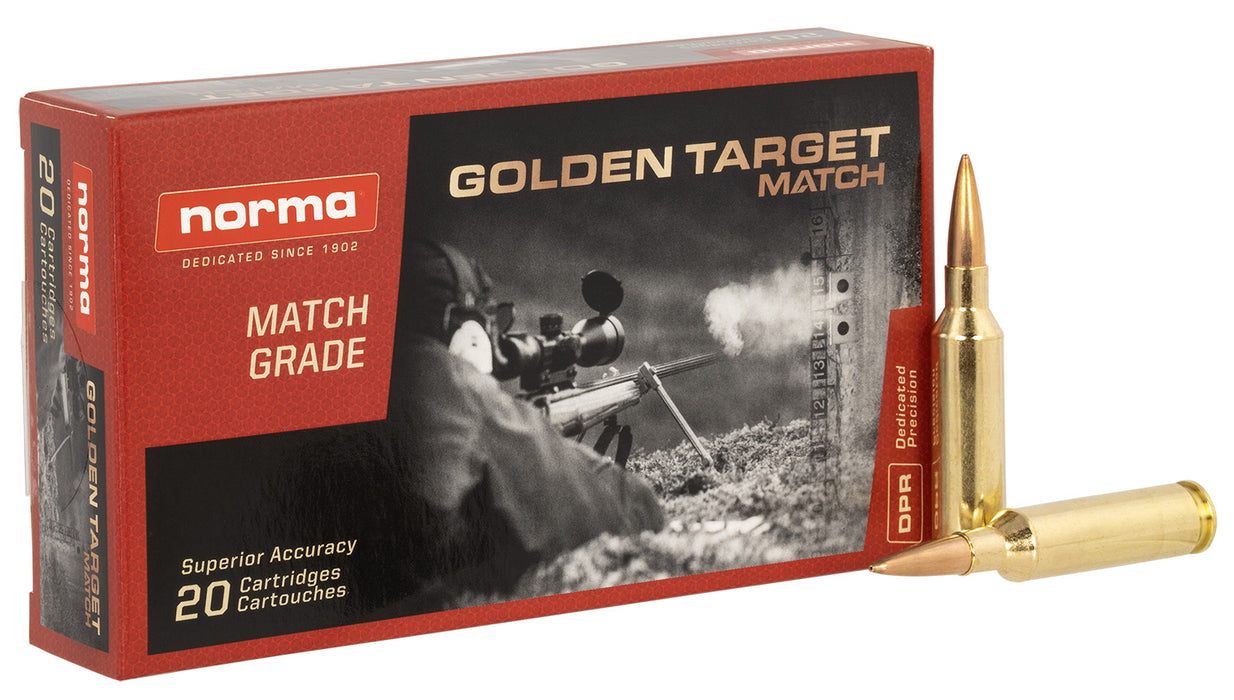 Norma Ammunition 20160392 Dedicated Precision Golden Target Match 6mm Creedmoor 107 gr Hollow Point Boat-Tail (HPBT) 20 Per Box/ 10 Cs