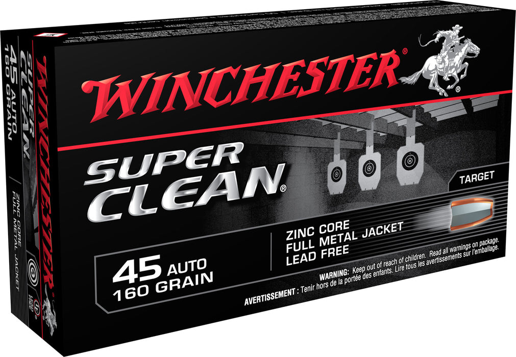 Winchester Ammo W45LF Super Clean  45 ACP 160 gr Lead Free Full Metal Jacket 50 Bx/10 Cs