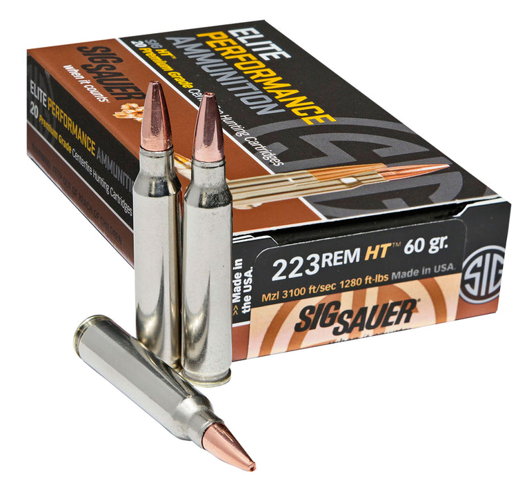 Sig Sauer E223H120 Elite Copper Hunting  223 Rem 60 gr 3100 fps Copper Solid 20 Bx/10 Cs