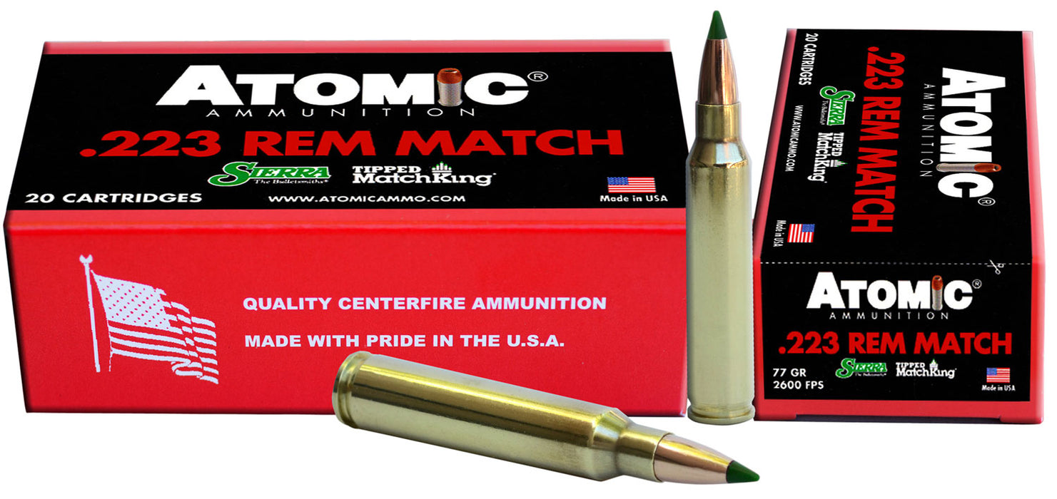 Atomic Ammunition 00459 Rifle  223 Rem 77 gr Tipped MatchKing 20 Per Box/10 Cs