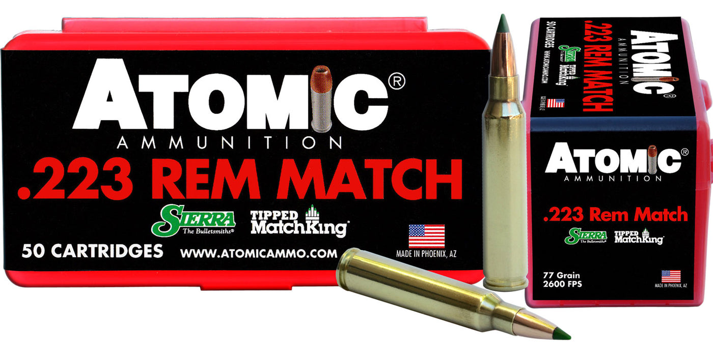 Atomic Ammunition 00452 Rifle  223 Rem 77 gr Tipped MatchKing 50 Bx/10 Cs