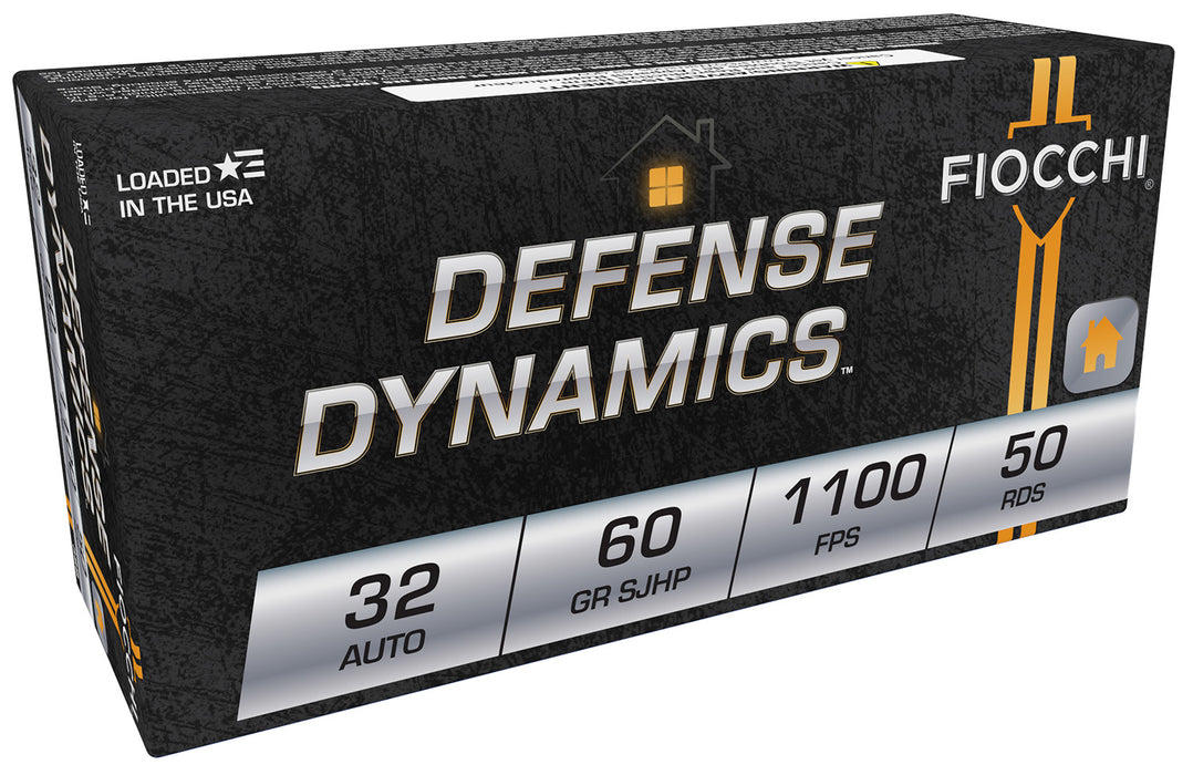 Fiocchi 32APHP Defense Dynamics  32 ACP 60 gr 1100 fps Jacketed Hollow Point (JHP) 50 Bx/20 Cs
