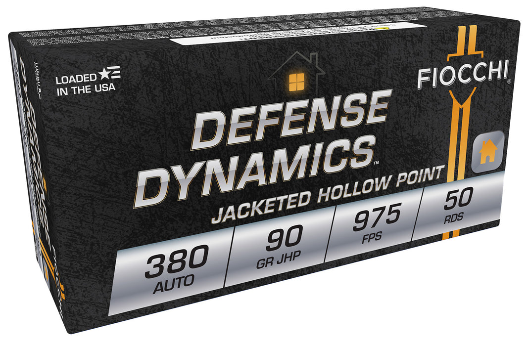 Fiocchi 380APHP Defense Dynamics  380 ACP 90 gr 975 fps Jacketed Hollow Point (JHP) 50 Bx/20 Cs