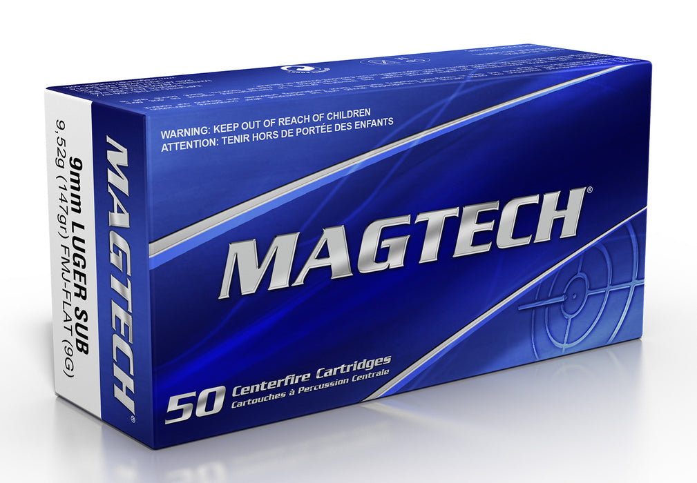 Magtech 9G Range/Training  9mm Luger 147 gr 990 fps Full Metal Jacket Flat Subsonic 50 Bx/20 Cs