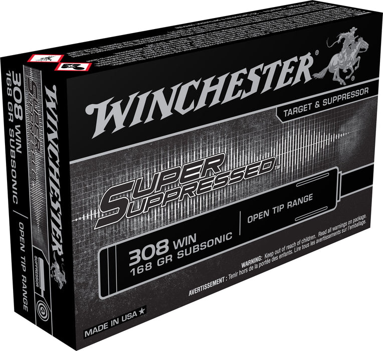 Winchester Ammo SUP308 Super Suppressed  308 Win 168 gr 1060 fps Open Tip Range 20 Bx/10 Cs
