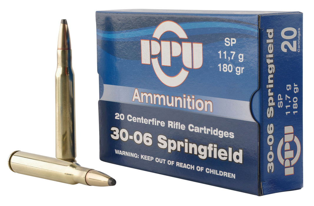 PPU PP30063 Standard Rifle  30-06 Springfield 180 gr 2700 fps Soft Point (SP) 20 Bx/10 Cs
