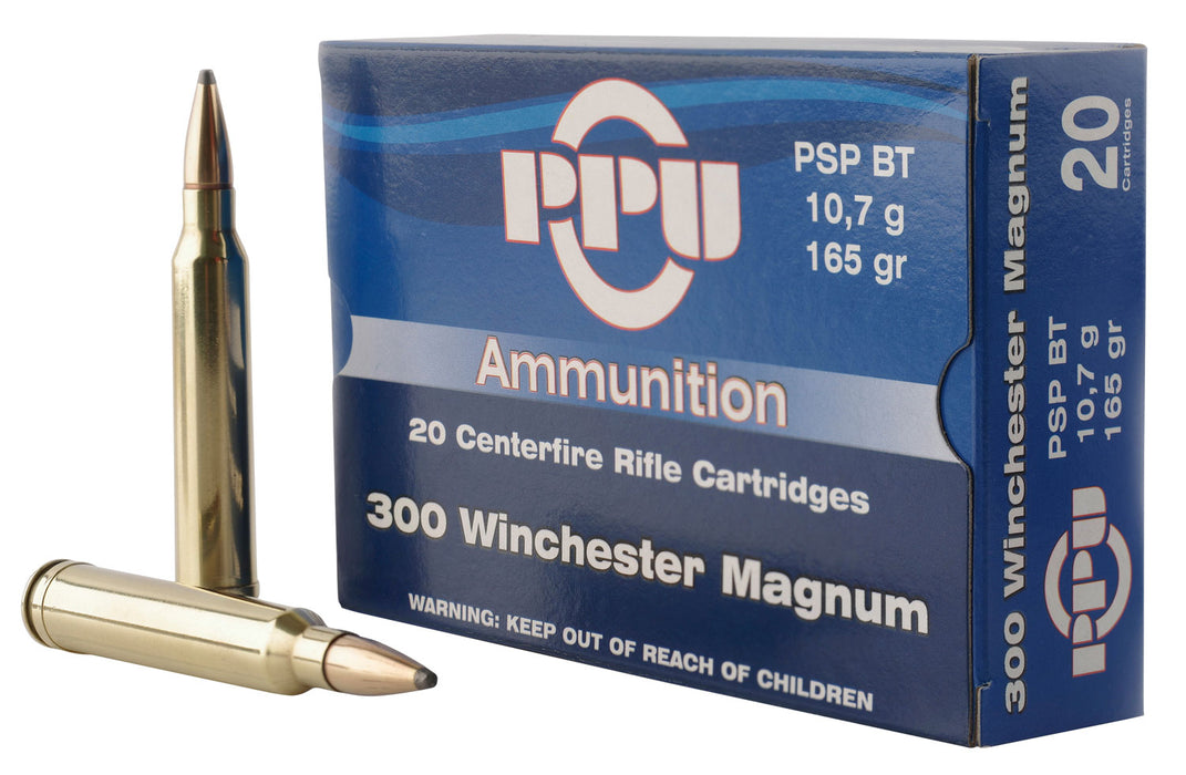 PPU PP3002 Standard Rifle  300 Win Mag 165 gr 3050 fps Soft Point Boat-Tail (SPBT) 20 Bx/10 Cs