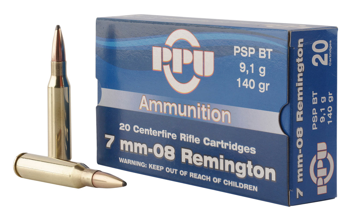 PPU PP708 Metric Rifle 7mm-08Rem 140gr Pointed Soft Point Boat Tail 20 ...