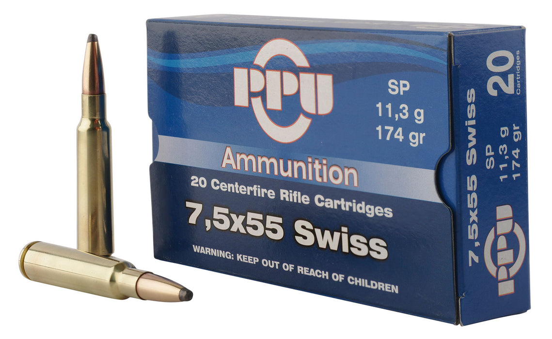 PPU PP7SS Metric Rifle  7.5x55mmSwiss 174gr Soft Point 20 Per Box/10 Case