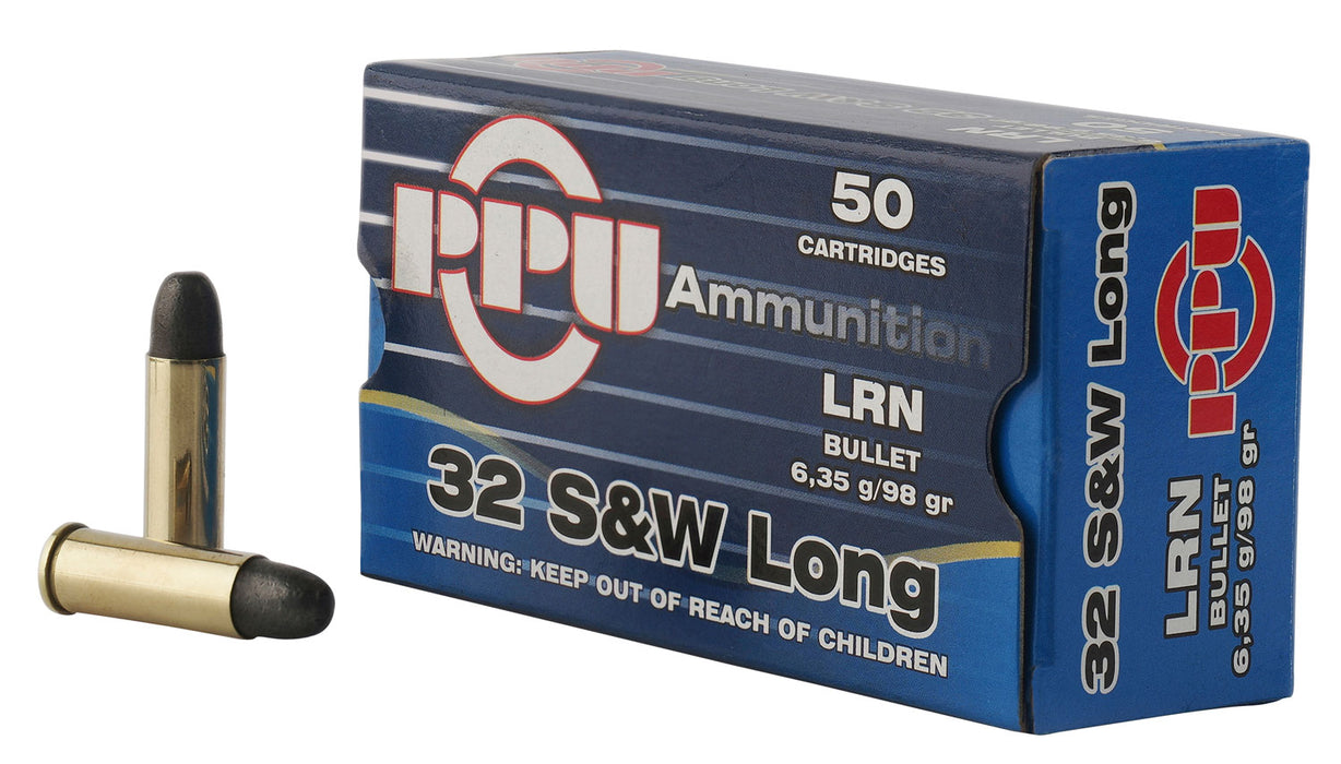 PPU PPH32SW Handgun  32 S&W Long 98 gr Lead Round Nose (LRN) 50 Per Box/10 Cs