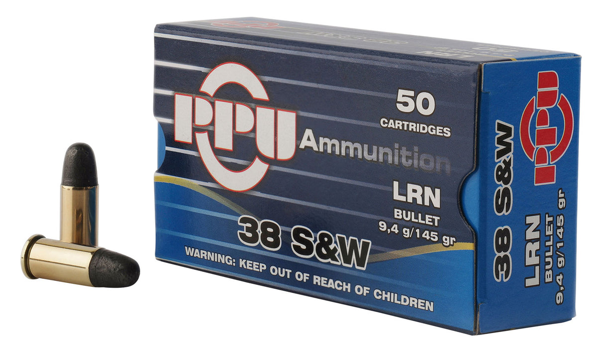PPU PPH38SW Handgun  38 S&W 145 gr Lead Round Nose (LRN) 50 Per Box/20 Cs