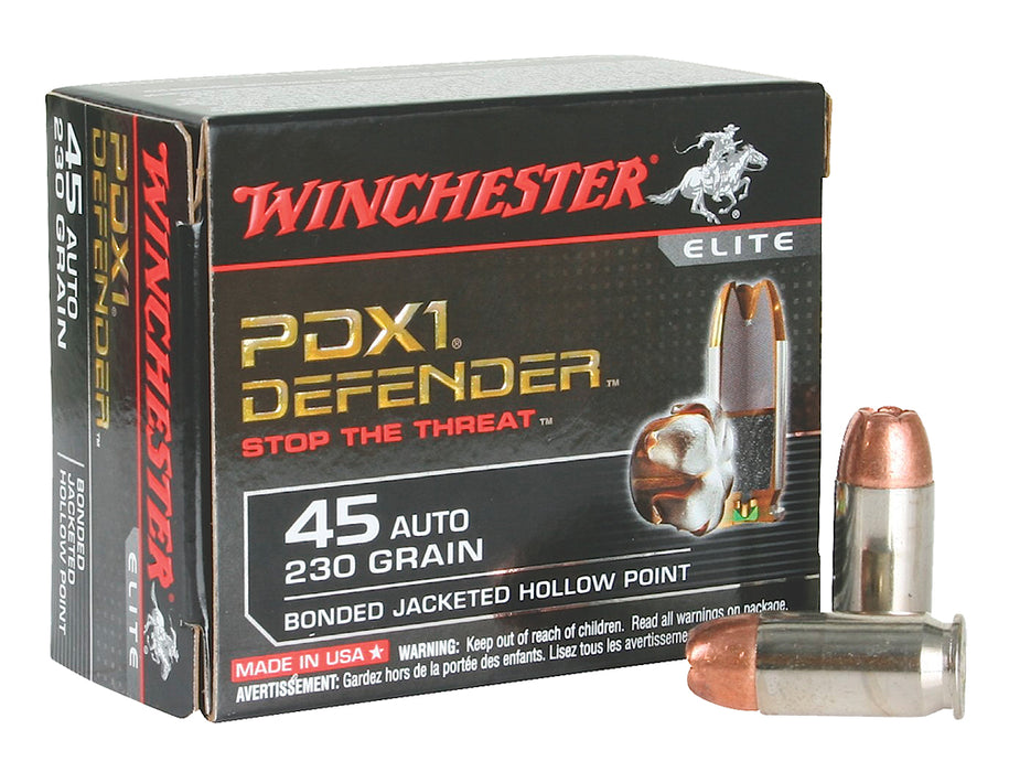 Winchester Ammo S45PDB PDX1 Defender  45 ACP 230 gr Bonded Jacket Hollow Point 20 Bx/10 Cs