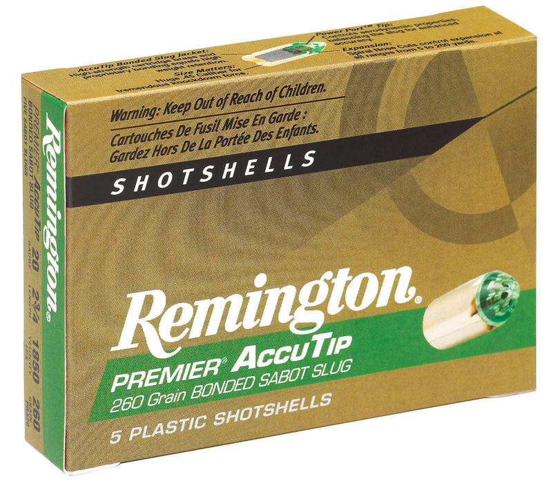 Remington Ammunition 20496 Premier AccuTip  20 Gauge 2.75" 260 gr 1850 fps Sabot Slug Shot 5 Bx/20 Cs
