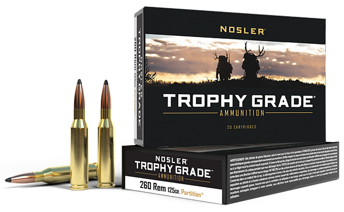 Nosler 60018 Trophy Grade  260Rem 125gr Nosler Spitzer Partition 20 Per Box/10 Case