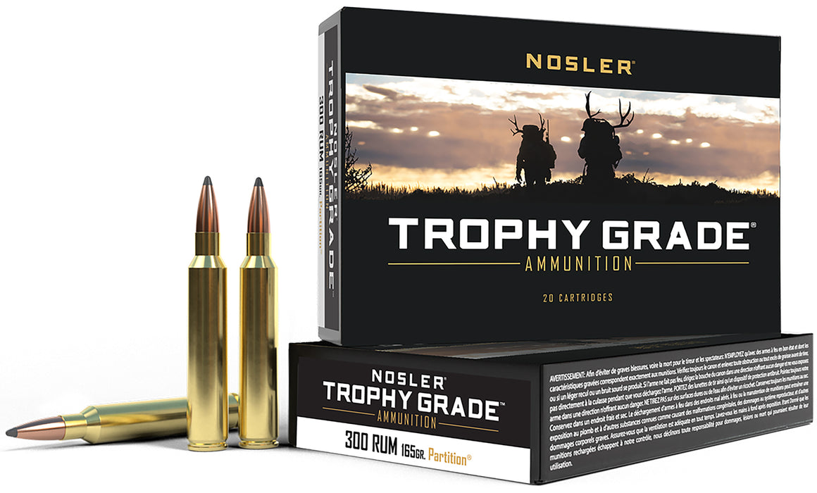 Nosler 60064 Trophy Grade  300RUM 165gr Nosler Spitzer Partition 20 Per Box/10 Case