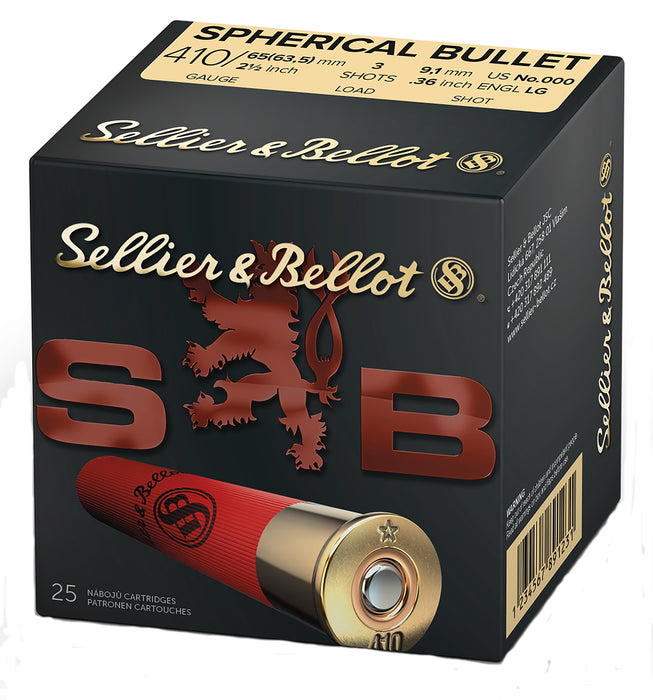 Sellier & Bellot SB410A Shotgun  410 Gauge 2.50" 3 Pellets 1256 fps Spherical 000 Buck Shot 25 Bx/20 Cs