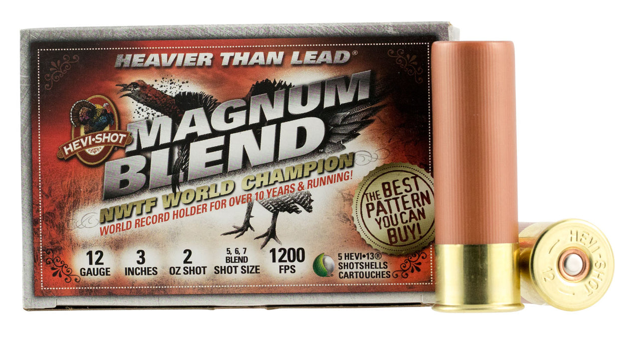 HEVI-Shot HS41255 Magnum Blend Turkey 12 Gauge 3" 2 oz 1200 fps Tungsten 5, 6, 7 Shot 5 Bx/10 Cs