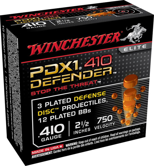 Winchester Ammo S410PDX1 PDX1 Defender  410 Gauge 2.50" 750 fps 3 Defense Discs, 12 BBs Shot 10 Bx/10 Cs