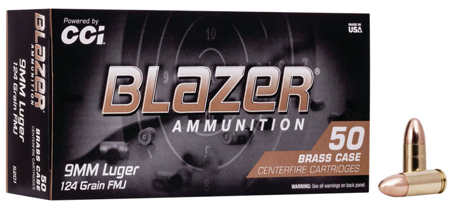 CCI 5201 Blazer Brass  9mm Luger 124 gr 1090 fps FMJ - 1000 Rounds Case
