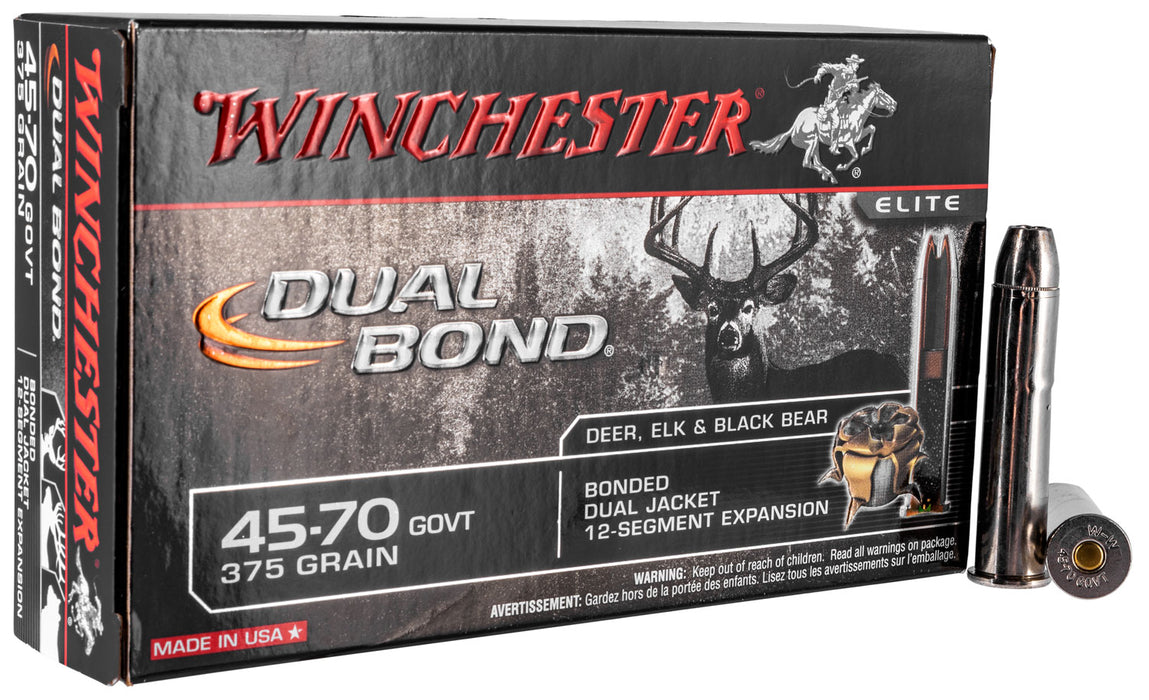 Winchester Ammo S4570DB Dual Bond  45-70 Gov 375 gr 1500 fps Bonded Dual Jacket 12-Segment Expansion 20 Bx/10 Cs