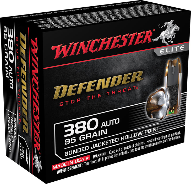 Winchester Ammo S380PDB Defender  380 ACP 95 gr Bonded Jacket Hollow Point 20 Per Box/10 Cs