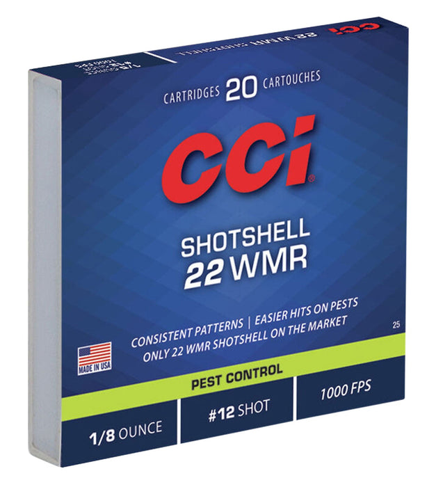 CCI 0025 Pest Control Shotshell 22 WMR 52 gr 1000 fps #12 Shot 20 Bx/100 Cs
