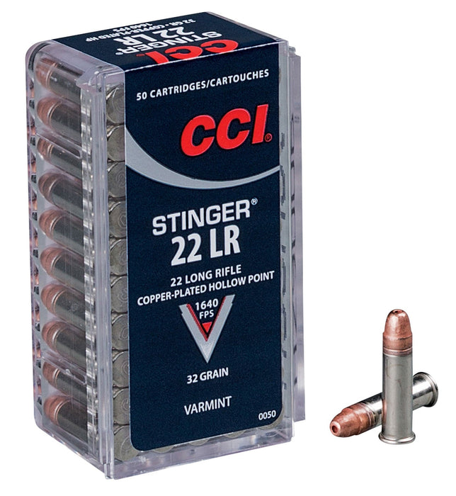 CCI 0050 Varmint Stinger 22 LR 32 gr Copper Plated Hollow Point (CPHP) 50 Bx/ 100 Cs