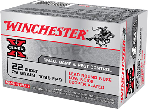 Winchester Ammo X22S Super-X  22 Short 29 gr Lead Round Nose Low Noise Copper Plated 50 Bx/100 Cs