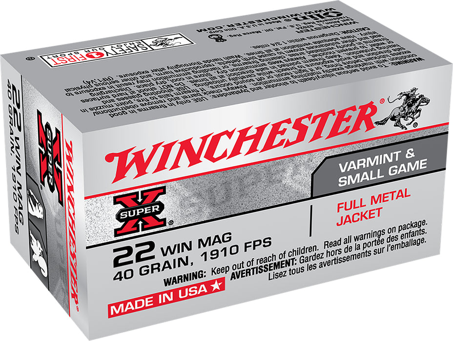 Winchester Ammo X22M Super X  22 WMR 40 gr Full Metal Jacket (FMJ) 50 Bx/40 Cs