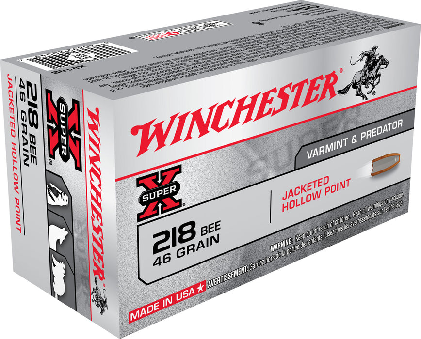Winchester Ammo X218B Super X  218 Bee 46 gr 2760 fps Jacketed Hollow Point (JHP) 50 Bx/10 Cs