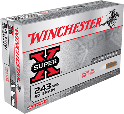 Winchester Ammo X2431 Super X  243 Win 80 gr 3350 fps Jacketed Soft Point (JSP) 20 Bx/10 Cs
