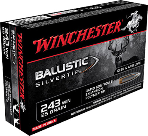 Winchester Ammo SBST243A Ballistic Silvertip  243 Win 95 gr 3100 fps Rapid Controlled Expansion Polymer Tip 20 Bx/10 Cs