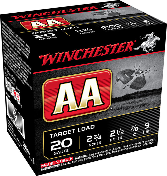 Winchester Ammo AA209 AA Target 20 Gauge 2.75" 7/8 oz 1200 fps 9 Shot 25 Bx/10 Cs