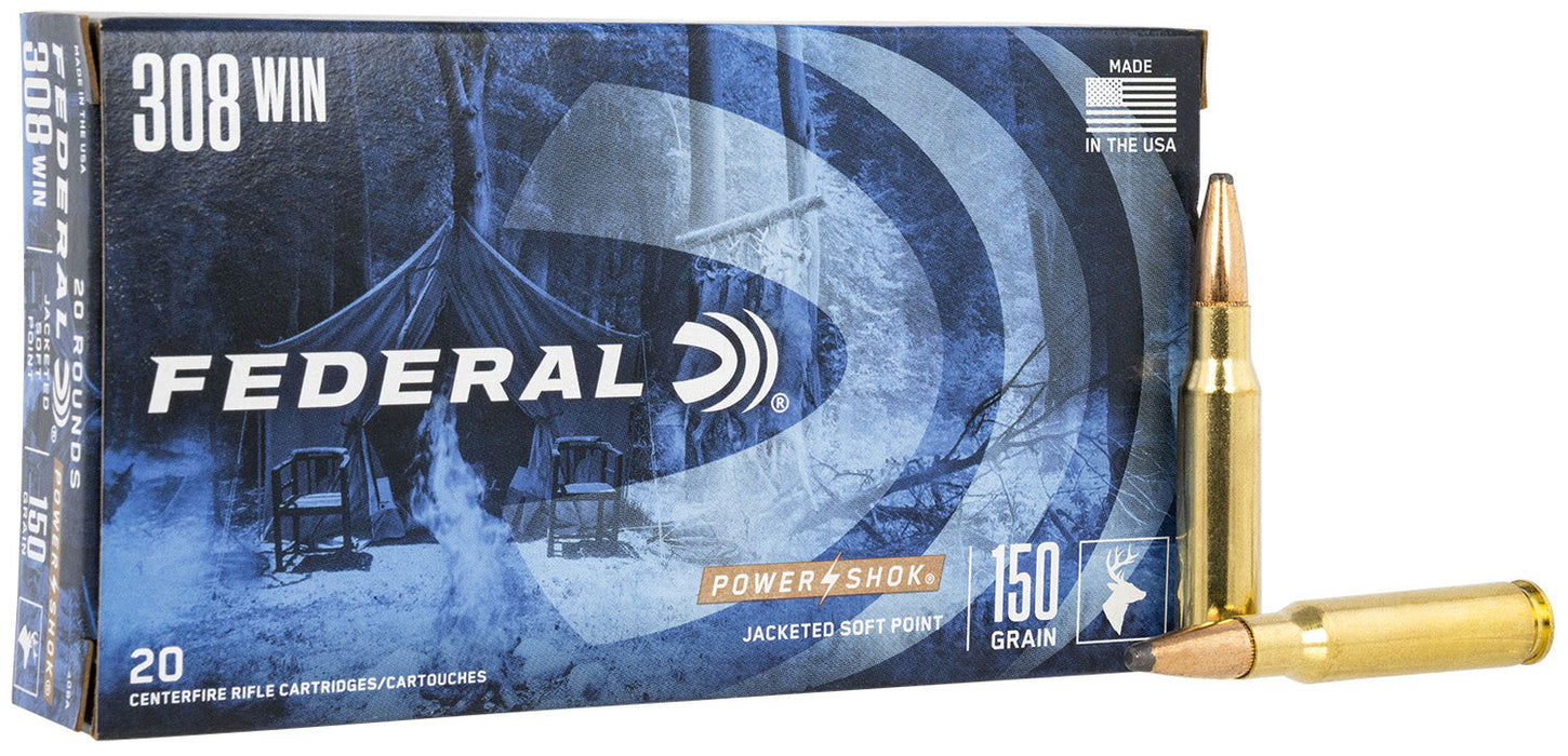 Federal 308A Power-Shok Hunting 308 Win 150 gr Jacketed Soft Point (JSP) 20 Per Box/ 10 Cs