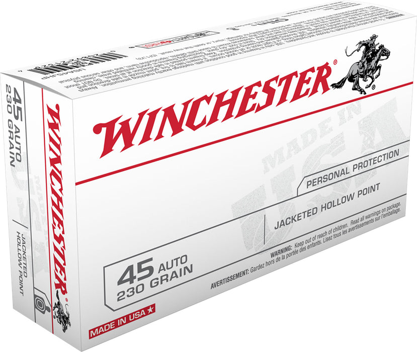 Winchester Ammo USA45JHP USA  45 ACP 230 gr Jacketed Hollow Point (JHP) 50 Per Box/10 Cs